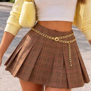 Y2K Cher Clueless Pleated Skirt Toffee & Pink Plaid Tartan NWT Medium